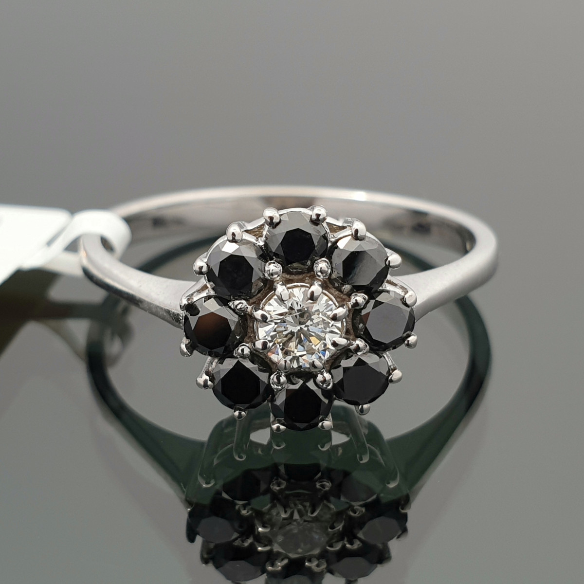  White gold ring decorated with diamonds "Black flower" (1701) 1