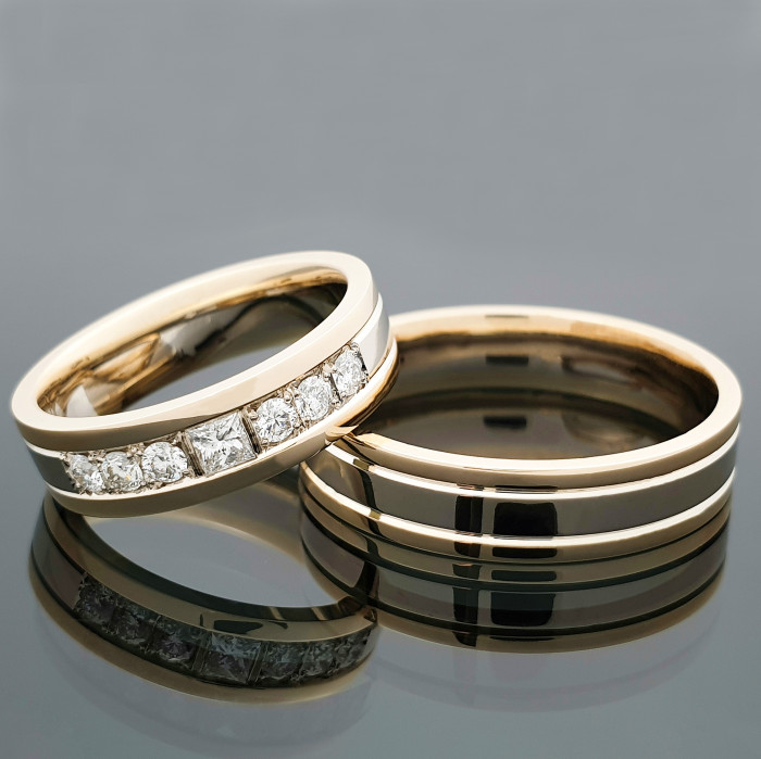 Prabangūs vestuviniai žiedai su skirtingų formų briliantais (vz143)