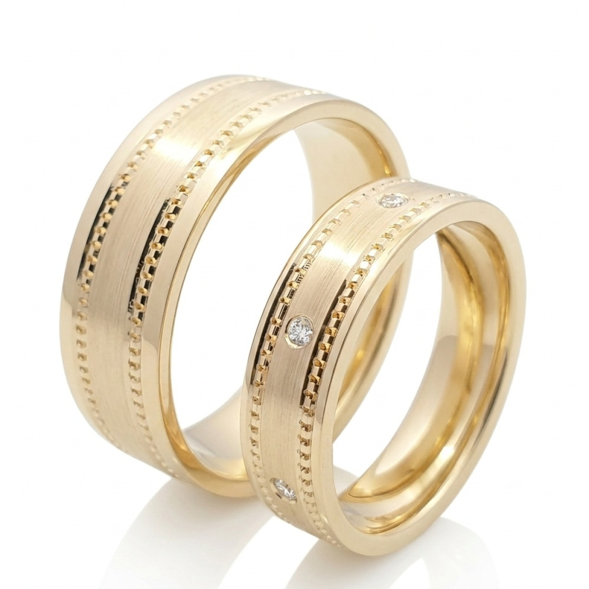 Wide wedding rings with diamonds (vz194), Modern Design Wedding Rings, Gold type: 585, Item in the photo weight: ~16.00 g, Gemstone in the photo: Briliant, The weight of the gem in the photo: 0.07 ct (7 vnt.) - Jewelry online