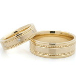 Wide wedding rings with diamonds (vz194), Modern Design Wedding Rings, Gold type: 585, Item in the photo weight: ~16.00 g, Gemstone in the photo: Briliant, The weight of the gem in the photo: 0.07 ct (7 vnt.) - Custom jewelry