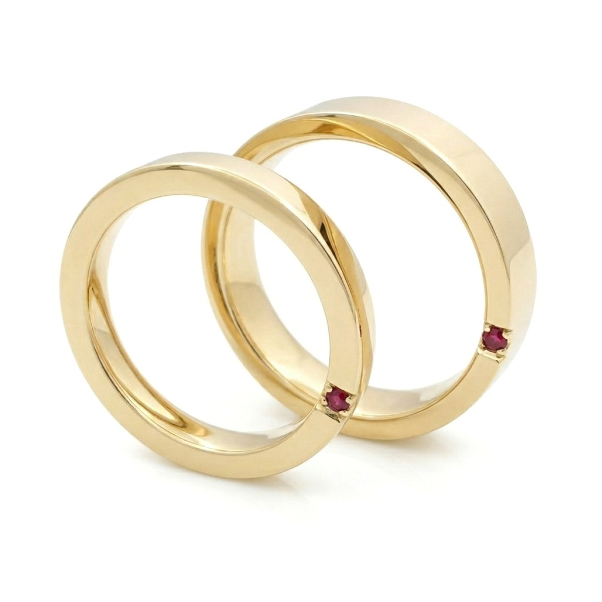 Unique wedding rings with rubies (vz195), Modern Design Wedding Rings, Gold type: 585, Item in the photo weight: ~15.00 g, Gemstone in the photo: Ruby, The weight of the gem in the photo: 0.02 ct - Jewelry online