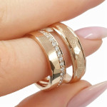 Rose gold wedding rings with different textures (198), Modern Design Wedding Rings, Gold type: 585, Item in the photo weight: ~12.00 g, Gemstone in the photo: Briliant, The weight of the gem in the photo: ~0.50 ct,  Number of holes in the picture: 24 vnt. - Custom jewelry