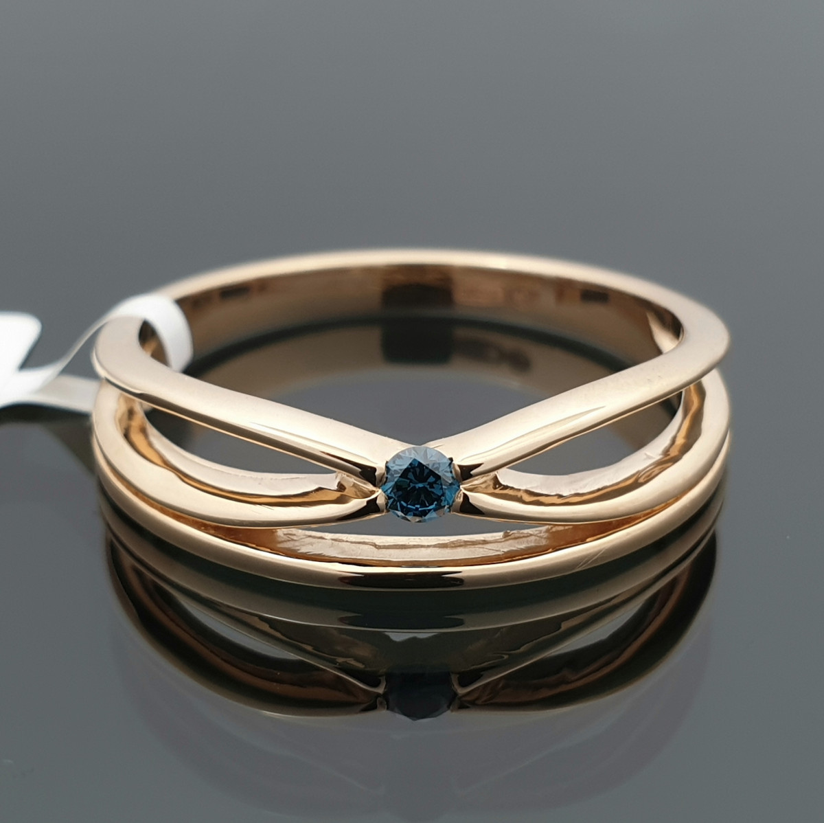 Auksinis žiedas dekoruotas mėlynu deimantu (2107) 1