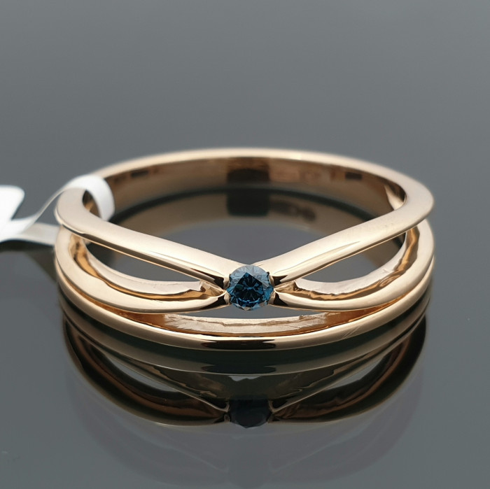 Auksinis žiedas dekoruotas mėlynu deimantu (2107)