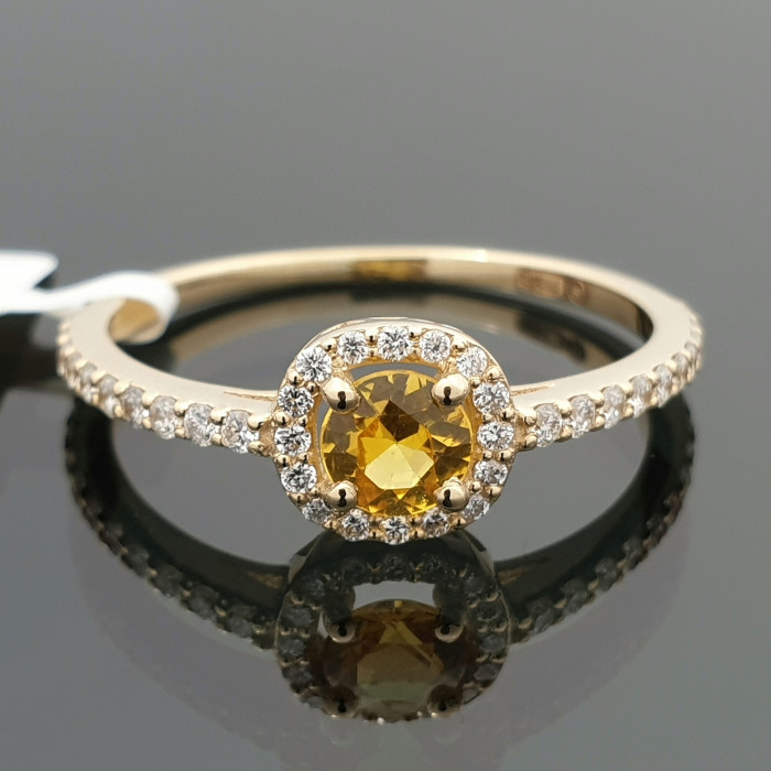 Auksinis halo žiedas su geltonu safyru (2238)