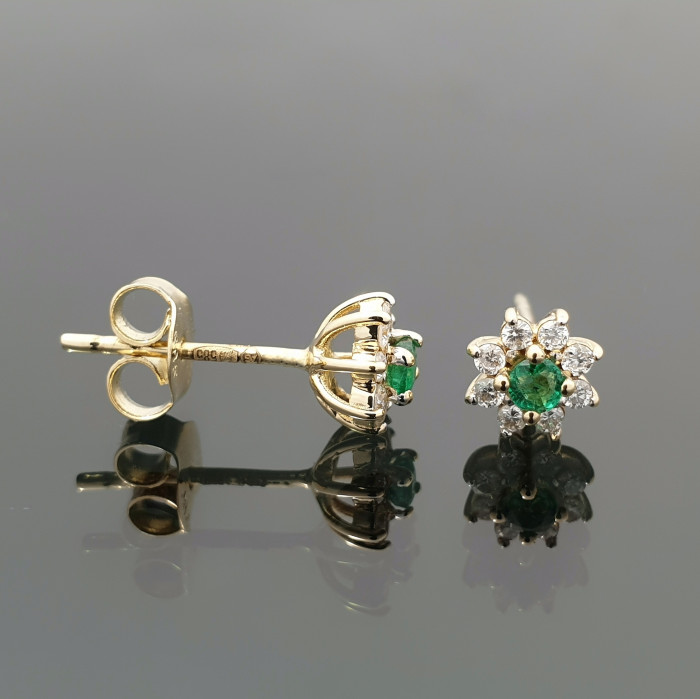 Gold Earrings with Emeralds and Diamonds (429)