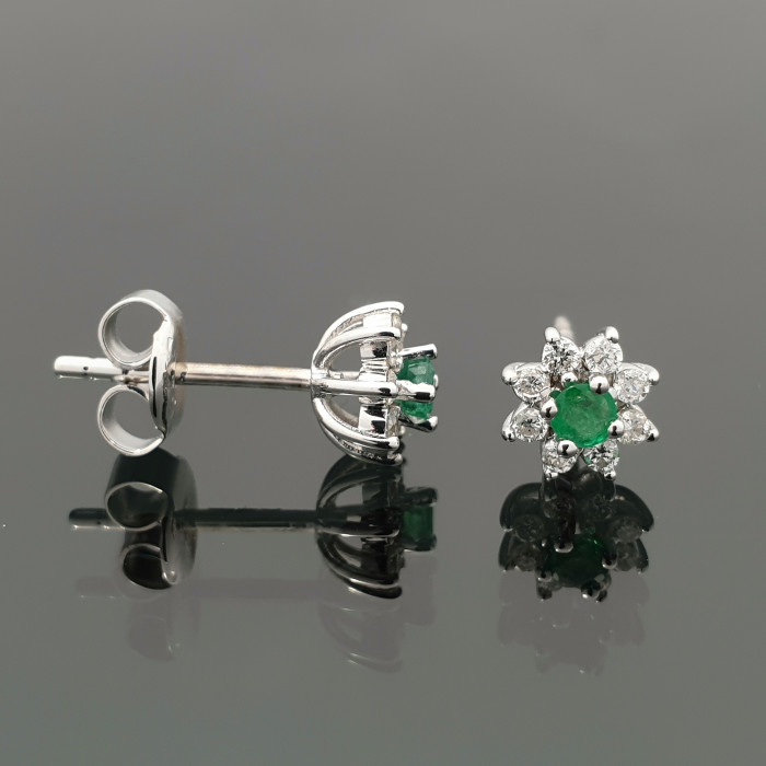 Gold Earrings with Emeralds and Diamonds (430)