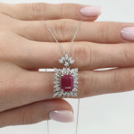 Elegant chain with ruby and diamond pendant (291) 2