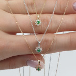 White gold chain with emerald and diamond pendant (293) 2