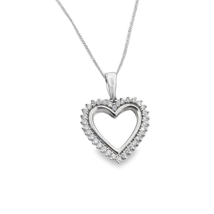 White Gold Chain with Heart-shaped Diamond Pendant (326)