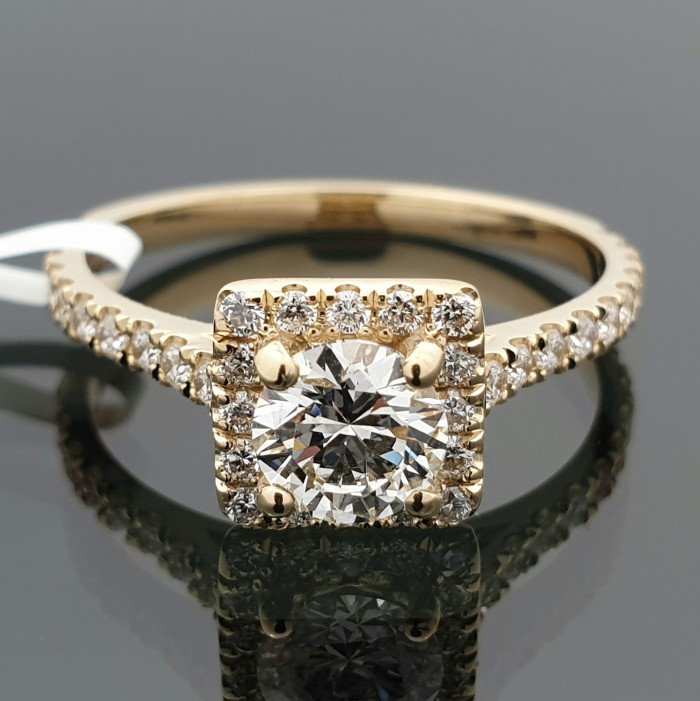 Geltono aukso Halo sužadėtuvių žiedas su deimantais (2295)