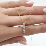 Small Yellow Gold Cross with Diamonds and Chain (334) 3
