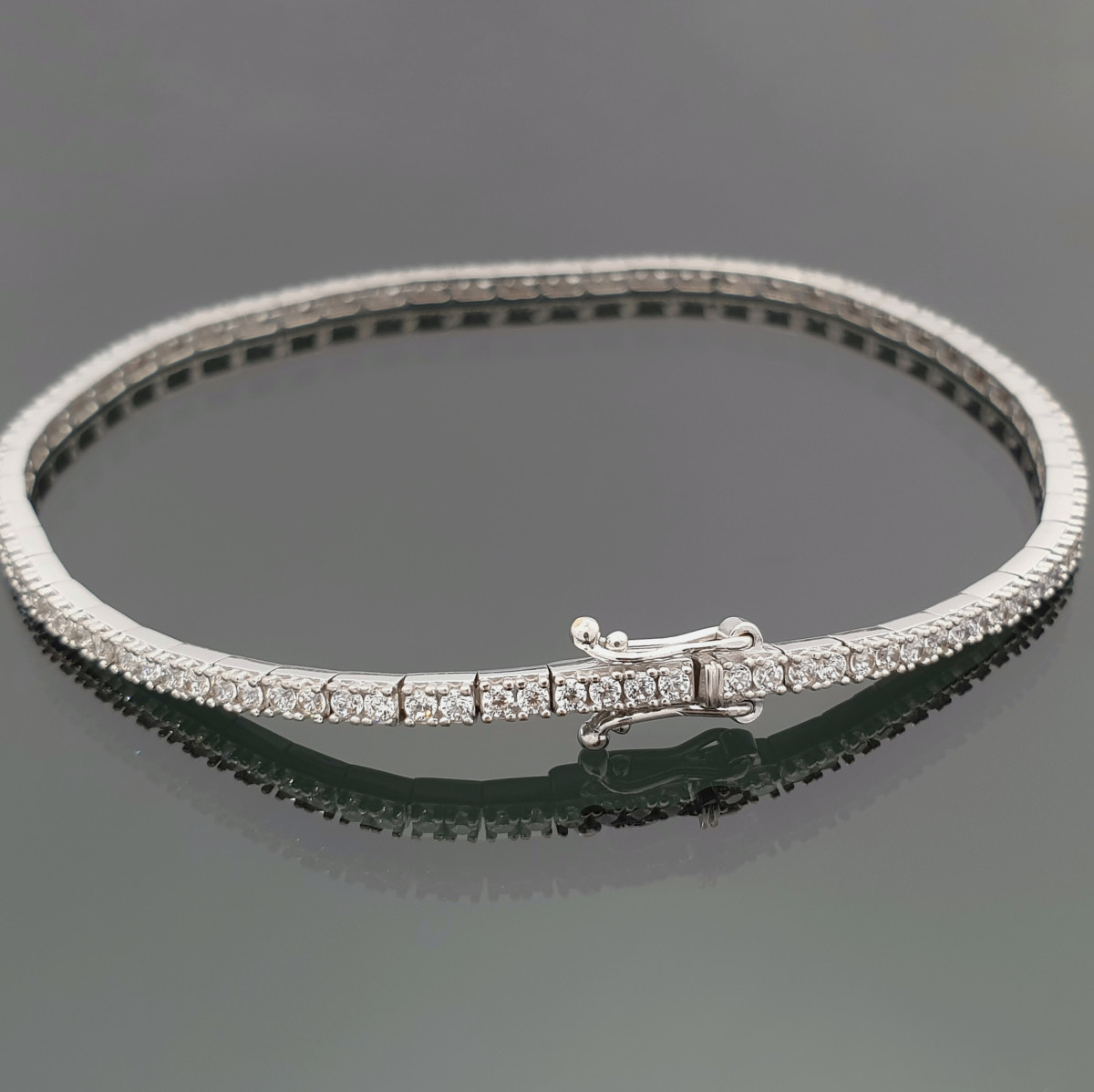 White Gold Tennis Bracelet with Rhinestone Eyelets (634) 1