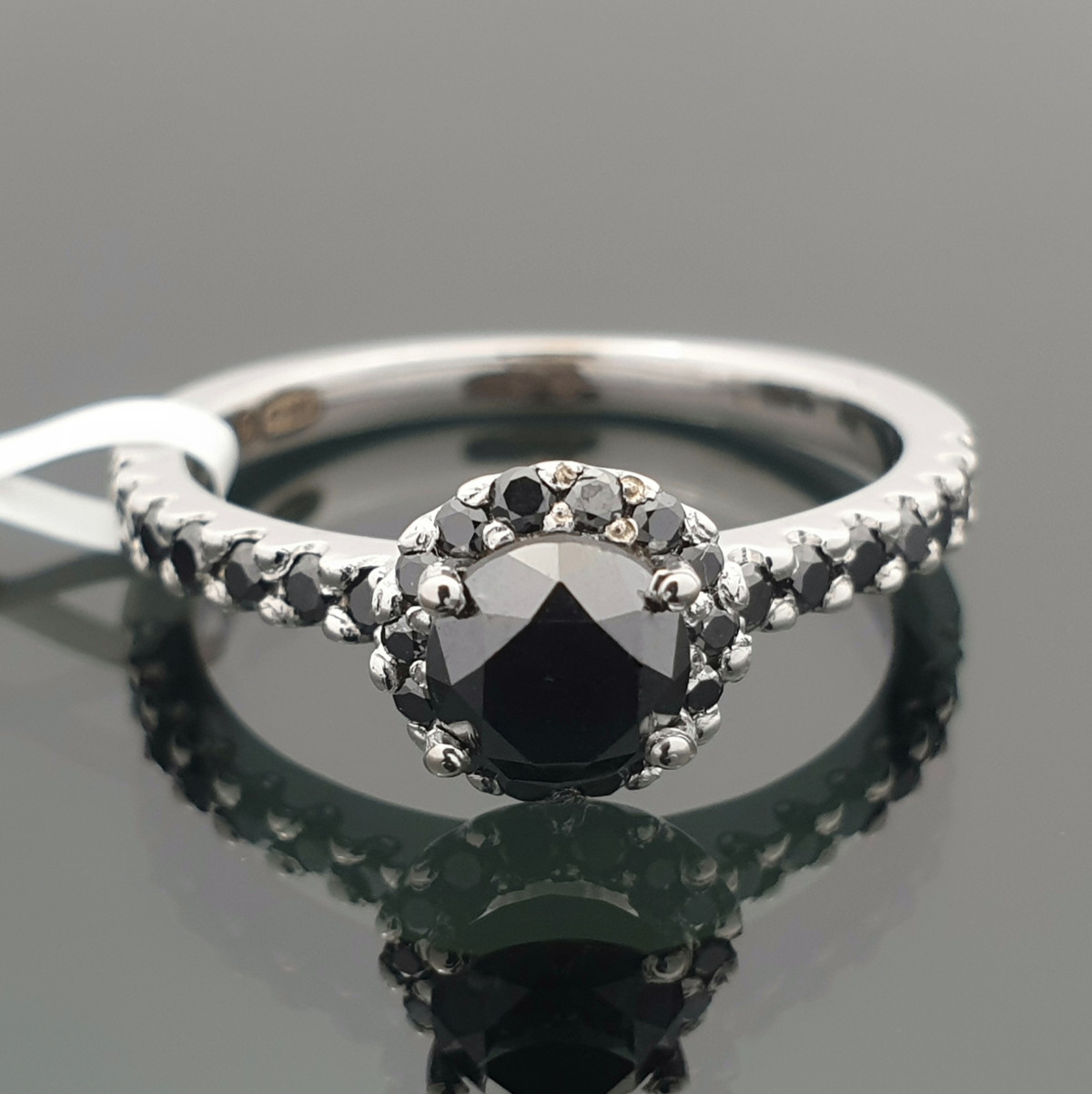 White Gold Halo Ring with Black Diamonds (2530) 1