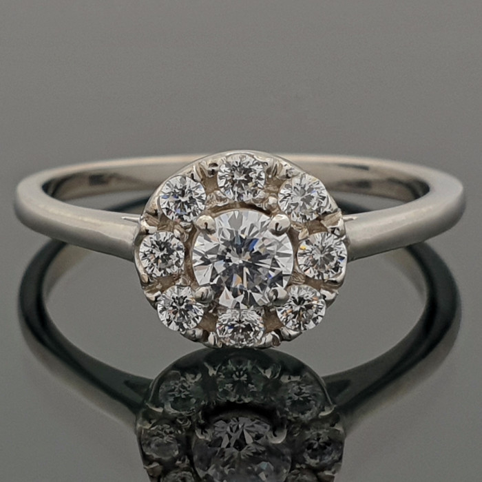 White Gold Halo Ring with Rhinestone Eyelets (1859)