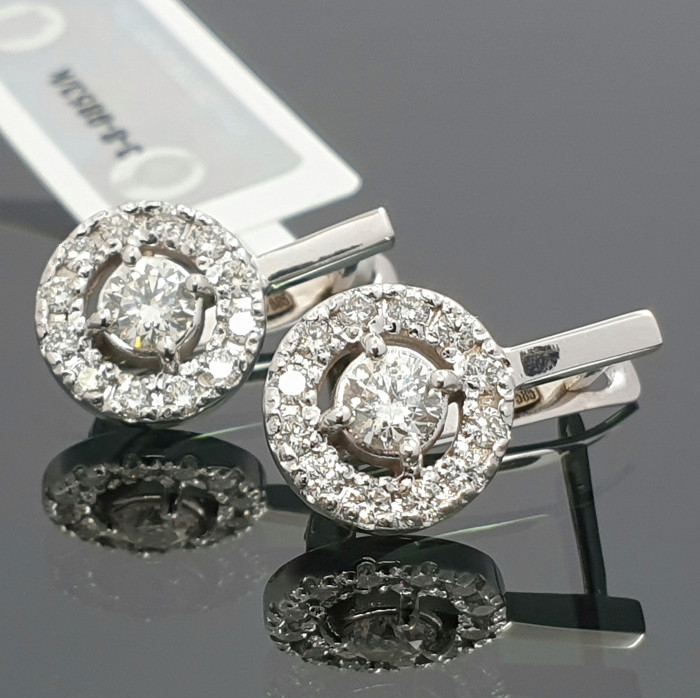Gold Halo Earrings with Diamonds and English Clasp (499)