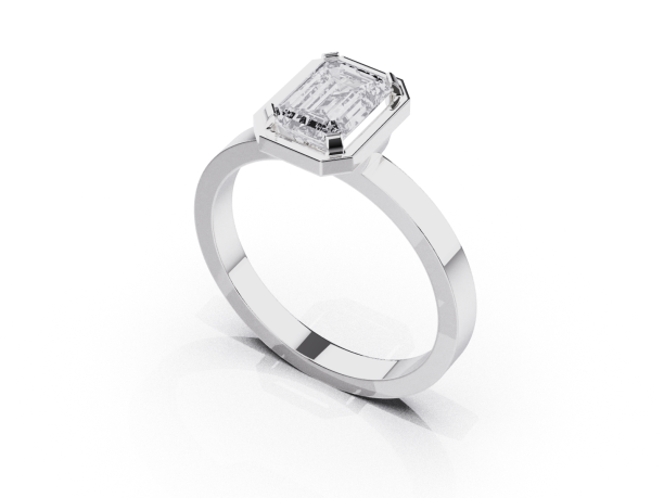Elegant engagement ring with an emerald-shaped diamond (2733)