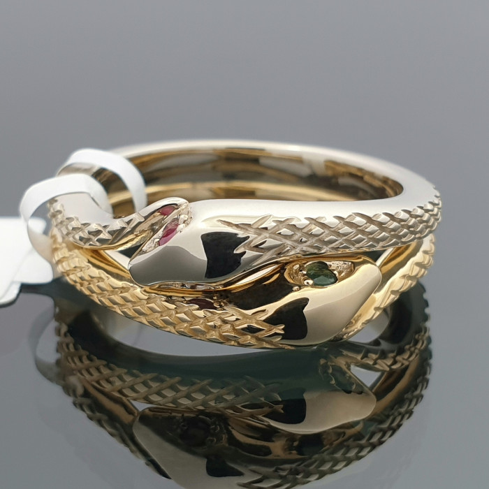 Gold ring "Snakes" with rubies and emeralds (2708)