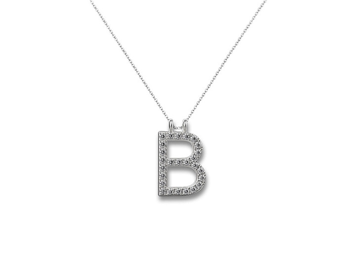 White gold chain with diamond "B" letter pendant (406)