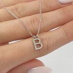 White gold chain with diamond "B" letter pendant (406) 2