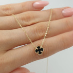 Yellow gold chain with black clover pendant (1619) 2