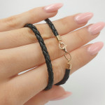 Ādas ķēdīte ar zelta detaļām (1663), Kaklarotas, Zelta standarts: 585, Produkta foto svars: 3.66 g - Pielāgotas rotājumlietas