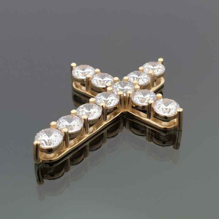 Gold pendant "Cross" with zircon eyes (1050)