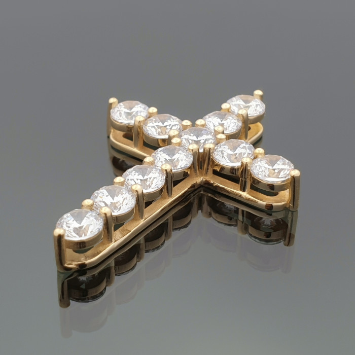 Gold pendant "Cross" with zircon eyes (1051)