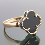 Zelta gredzens "Melnais āboliņš" (1980), Bez cilpām, Zelta standarts: 585, Produkta foto svars: 2.69 g - Personalizētas rotājumlietas