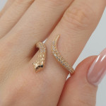 Zelta gredzens "Čūska" (1998), Ar acīm, Zelta standarts: 585, Produkta foto svars: 3.25 g, Dārgakmeņi: Cirkons - Pielāgotas rotājumlietas