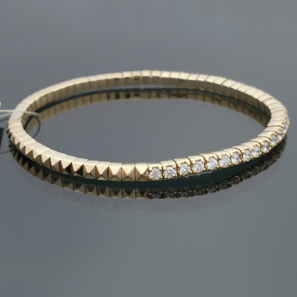 Dzeltenā zelta elastīgā tenisa aproce ar cilpiņām (719), Cietas aproces, Zelta standarts: 585, Produkta foto svars: 13.75 g, Dārgakmeņi: Cirkons - Rotājumlietas internetā