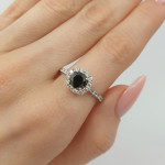 Luxurious white gold halo ring with black diamond (2905), Halo, Gold type: 585, Item in the photo weight: 3.36 g, Gemstone: Diamond, Gemstone ct.: 0.70-1.50 ct, Gemstone ct.: 0.85  ct,  Weight of extra gems: 0.48 ct - Custom jewelry