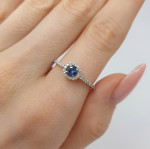 White Gold Halo Ring with Blue Sapphire and Diamonds (2936), Halo, Gold type: 585, Item in the photo weight: 1.29 g, Gemstone: Sapphire, Gemstone ct.: 0.25 ct, Gemstone ct.: 0.30-0.69 ct,  Weight of extra gems: 0.20 ct - Custom jewelry