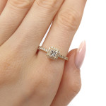 Yellow Gold Halo Engagement Ring with Princess Diamond (2947), Halo, Gold type: 585, Item in the photo weight: 2.02 g, Gemstone: Brilliant, Gemstone ct.: 0.70-1.50 ct, Gemstone ct.: 0.35 ct,  Weight of extra gems: 0.38 ct - Custom jewelry