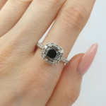 Luxurious white gold halo ring with black diamond (2976), Halo, Gold type: 585, Item in the photo weight: 4.17 g, Gemstone: Diamond, Gemstone ct.: 1.51-2.00 ct, Gemstone ct.: 1.20 ct,  Weight of extra gems: 0.40 ct - Custom jewelry