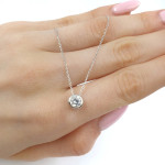 Baltā zelta ķēdīte ar kulonu (1700), Ar acīm, Zelta standarts: 585, Produkta foto svars: 1.61 g, Dārgakmeņi: Cirkonis - Pielāgotas rotājumlietas