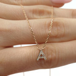 Rozā zelta ķēdīte ar kulonu "A" (1719), Vēstules, Zelta standarts: 585, Produkta foto svars: 1.67 g, Dārgakmeņi: Cirkonis - Pielāgotas rotājumlietas