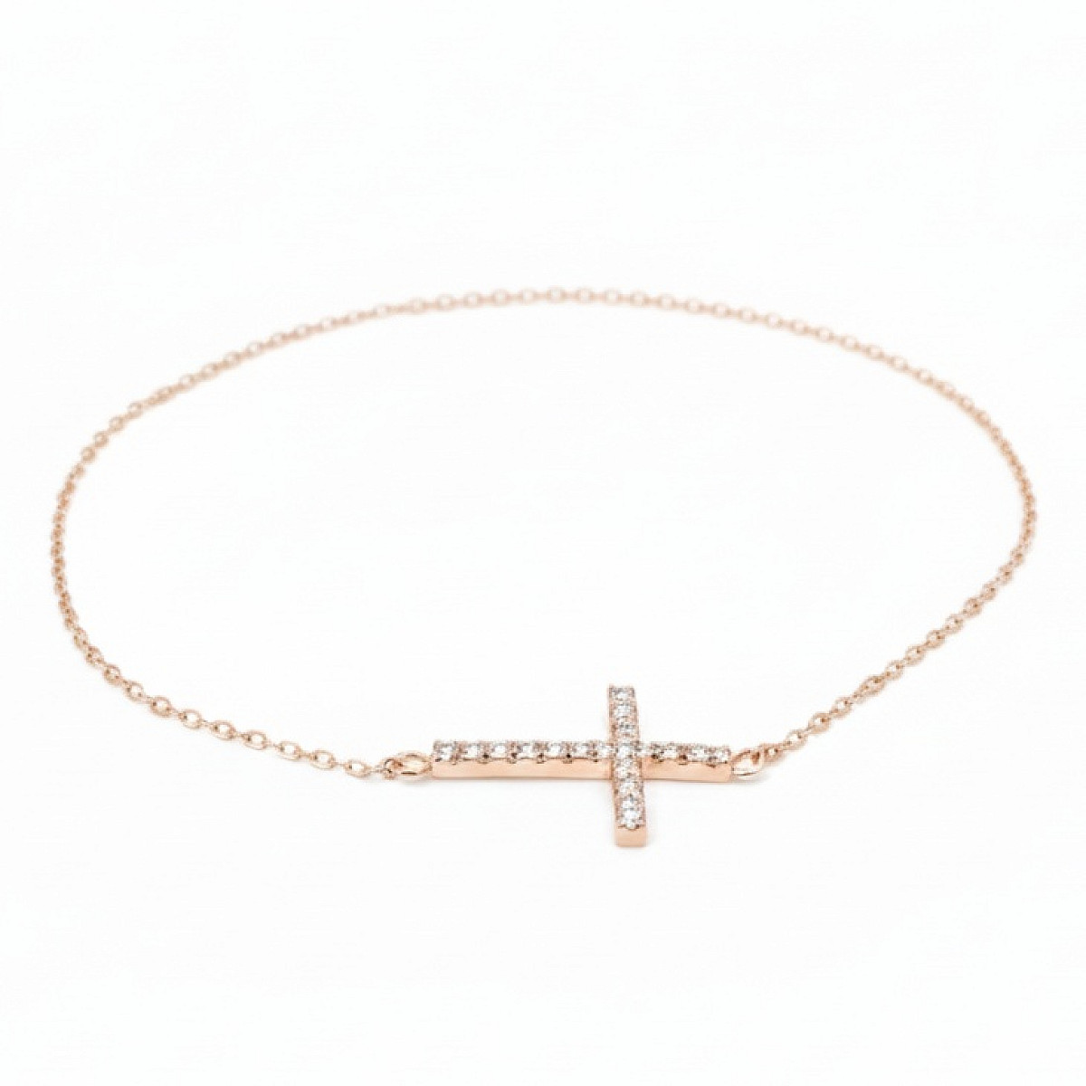 Zelta rokassprādze ar krustiņu un cilpiņām (731), Aproces ar piekariņiem, Zelta standarts: 585, Produkta foto svars: 1.34 g, Dārgakmeņi: Cirkons - Rotājumlietas internetā