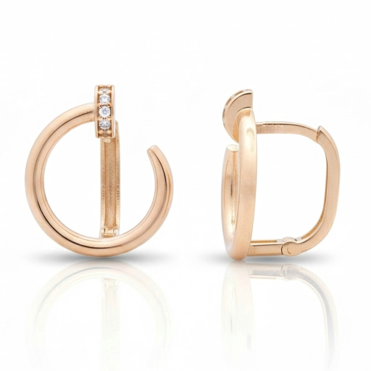 Sarkanā zelta auskari ar cilpiņām (1958), Piekaramie auskari, Zelta standarts: 585, Produkta foto svars: 2.88 g, Dārgakmeņi: Cirkonis - Rotājumlietas internetā