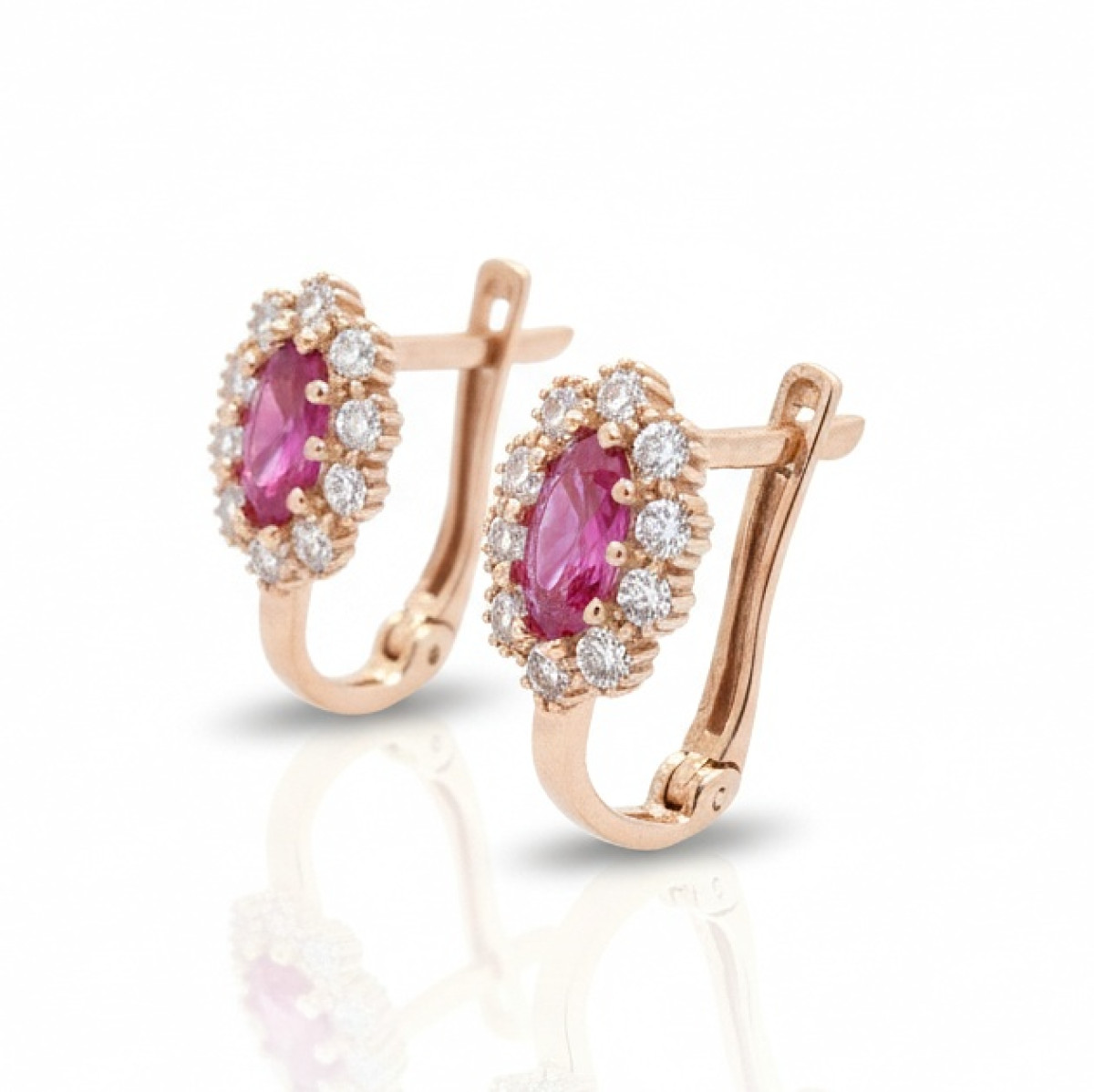 Rozā zelta auskari ar cilpiņām (1973), Auskari ar angļu aizdari, Zelta standarts: 585, Produkta foto svars: 1.20 g, Dārgakmeņi: Cirkonis - Rotājumlietas internetā