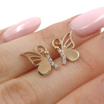 Tauriņa formas auskari ar cilpiņām (1990), Ar acīm, Zelta standarts: 585, Produkta foto svars: 1,59 g, Dārgakmeņi: Cirkonis - Personalizētas rotājumlietas