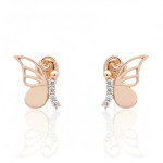 Tauriņa formas auskari ar cilpiņām (1990), Ar acīm, Zelta standarts: 585, Produkta foto svars: 1,59 g, Dārgakmeņi: Cirkonis - Pielāgotas rotājumlietas