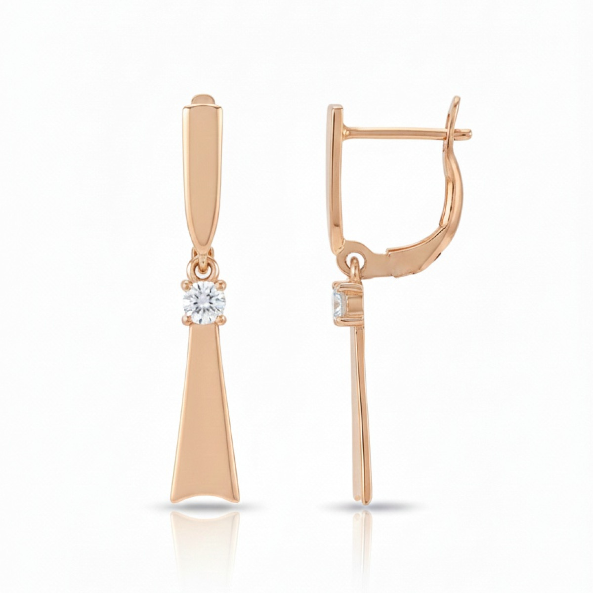 Sarkanā zelta karājošie auskari (2007), Piekaramie auskari, Zelta standarts: 585, Produkta foto svars: 2.17 g, Dārgakmeņi: Cirkonis - Rotājumlietas internetā