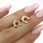 Zelta auskari ar cilpiņām (2009), Ar acīm, Zelta standarts: 585, Produkta foto svars: 1.27 g, Dārgakmeņi: Cirkonis - Personalizētas rotājumlietas