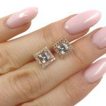 Rozā zelta auskari ar cilpiņām (2024), Ar acīm, Zelta standarts: 585, Produkta foto svars: 1.63 g, Dārgakmeņi: Cirkonis - Personalizētas rotājumlietas