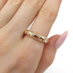 Zelta gredzens ar cilpiņām (2119), Ar acīm, Zelta standarts: 585, Produkta foto svars: 2.48 g, Dārgakmeņi: Cirkons - Pielāgotas rotājumlietas