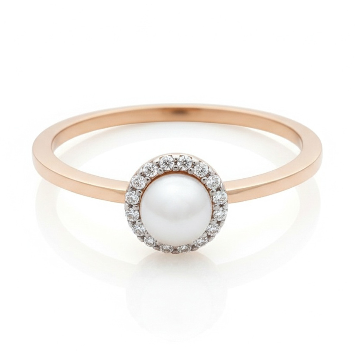 Sarkanā zelta gredzens ar pērli (2151), Ar pērlēm, Zelta standarts: 585, Produkta foto svars: 2.14 g, Dārgakmeņi: Cirkonis - Rotājumlietas internetā