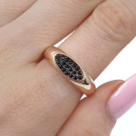 Zelta gredzens ar melnām acīm (2155), Ar acīm, Zelta standarts: 585, Produkta foto svars: 2.77 g, Dārgakmeņi: Cirkonis - Pielāgotas rotājumlietas