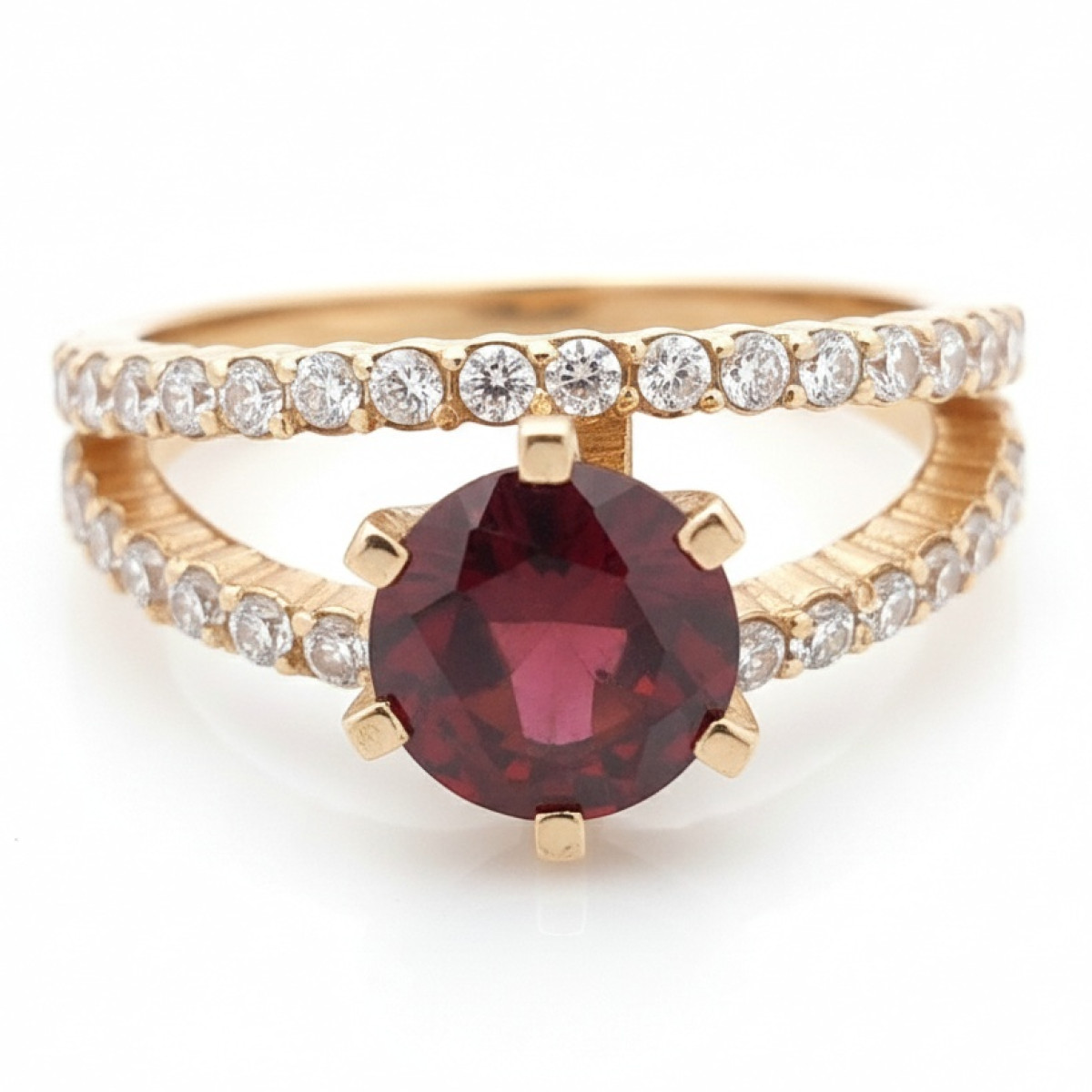 Grezns zelta gredzens ar granātu (614), Sieviešu gredzeni, Zelta standarts: 585, Produkta foto svars: 6.14 g, Dārgakmeņi: Granātābols, Dārgakmens svars: 1,20 ct, Dārgakmens svars ct.: 0.70-1.50 ct - Rotājumlietas internetā