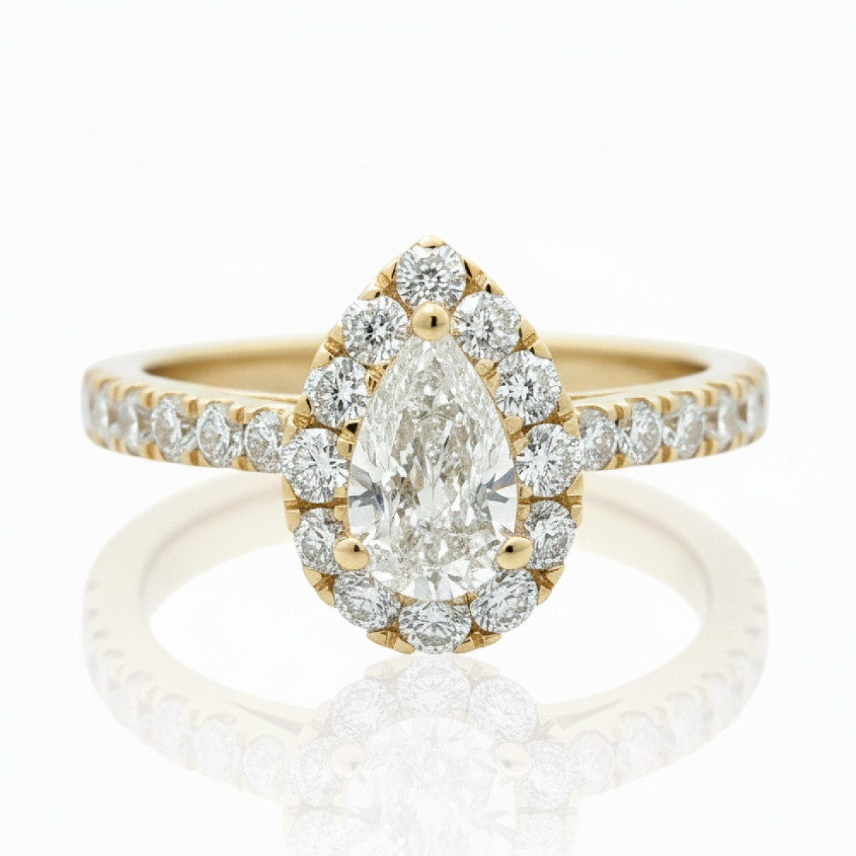 Yellow gold ring with a central "Pear" diamond (2978), Modern engagement rings, Gold type: 585, Item in the photo weight: 2.51 g, Gemstone: Brilliant, Gemstone ct.: 0.36 ct, Gemstone ct.: 0.70-1.50 ct,  Weight of extra gems: 0,56 ct - Jewelry online